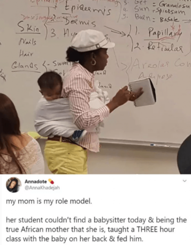 Bebeğini sırtına bağlayıp ders anlattı! 2