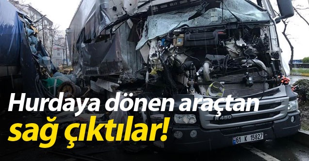 Hurdaya dönen araçtan sağ çıktılar 1