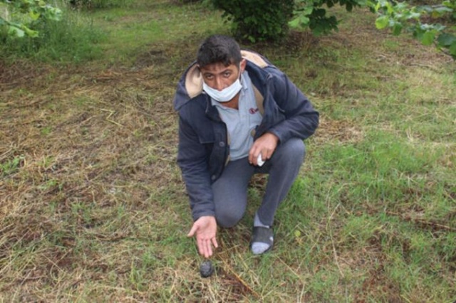 Ot biçerken bahçede gök taşı buldu 12