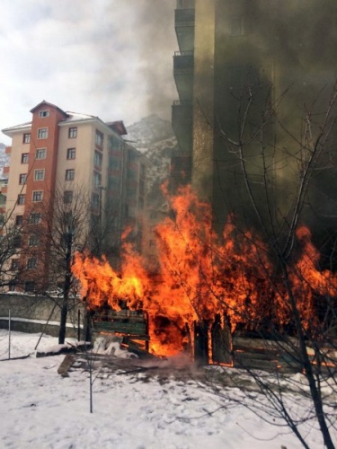 Gümüşhane’de yanan barakada alevlerin arasına girip köpeği kurtardı 2