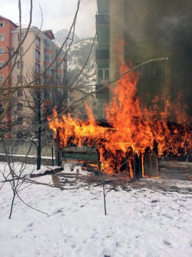 Gümüşhane’de yanan barakada alevlerin arasına girip köpeği kurtardı 16