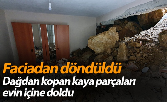 Gümüşhane’de dağdan kopan kaya parçaları evin içine doldu 1