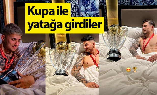 Uğurcan, Dorukhan ve Berat kupa ile yatakta poz verdi. Foto Haber 1