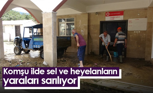Komşu ilde şiddetli yağış sonrası meydana gelen sel ve heyelanların yaraları sarılıyor 1