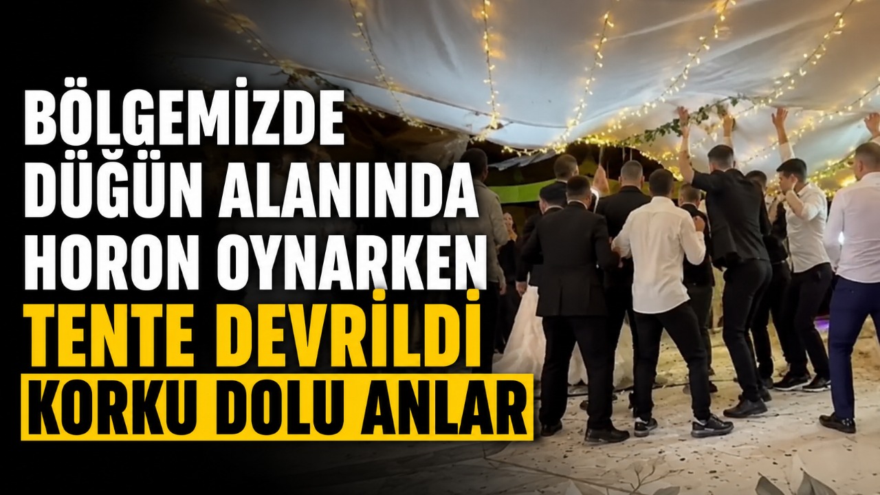 Bölgemizde düğün alanında tente devrildi korku dolu anlar