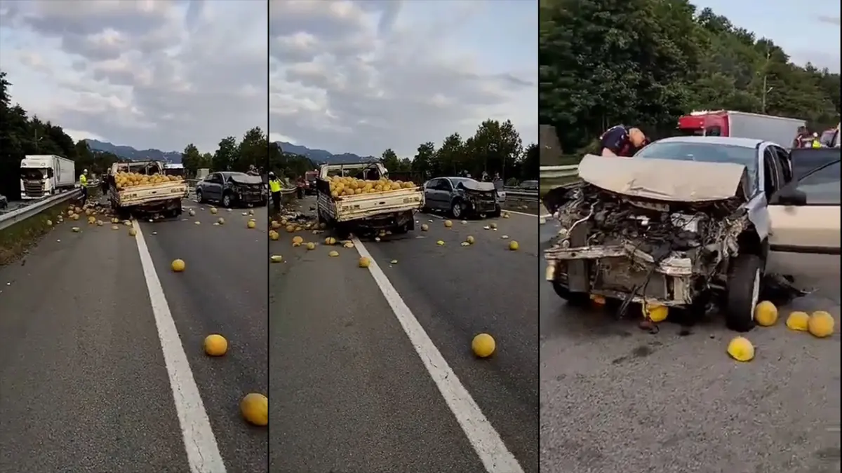 Giresun-Trabzon yolunda kavun yüklü kamyonet kaza yaptı: 3 yaralı