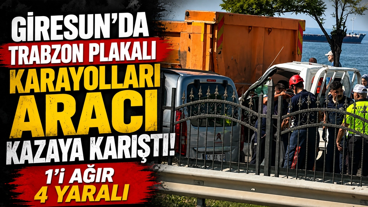Giresun'da Trabzon plakalı Karayolları aracı kazaya karıştı! 1'i ağır 4 yaralı