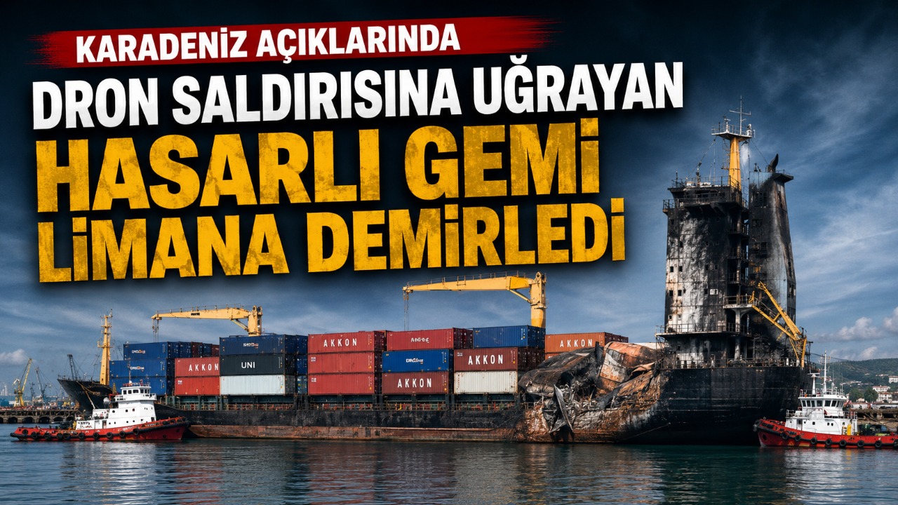Karadeniz açıklarında dron saldırısına uğrayan hasarlı gemi limana demirledi