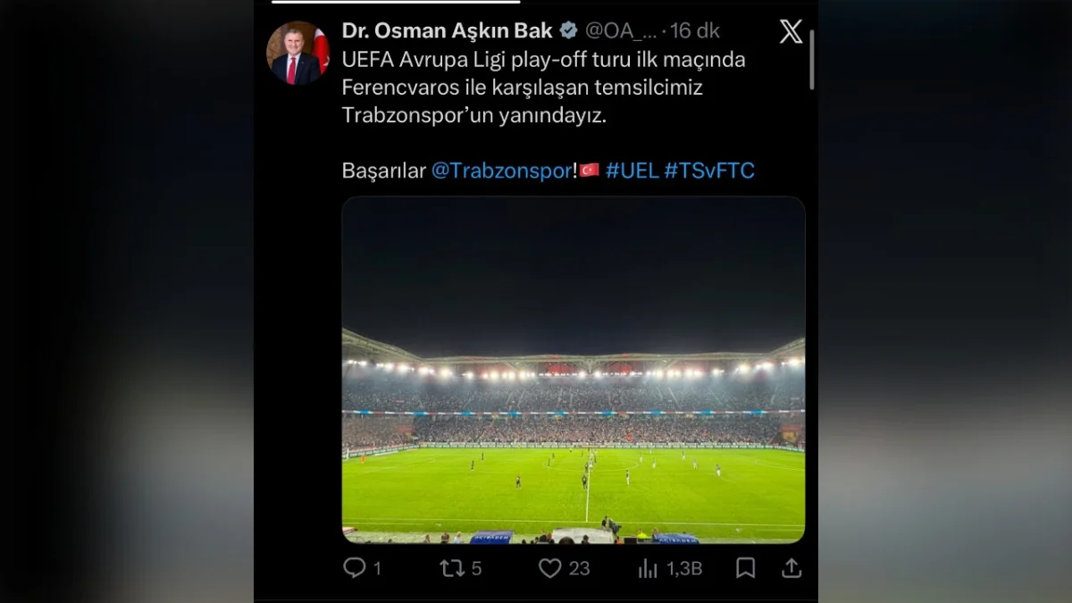 Bakan Bak Trabzon’da! Trabzonspor maçını Papara Park’ta izliyor