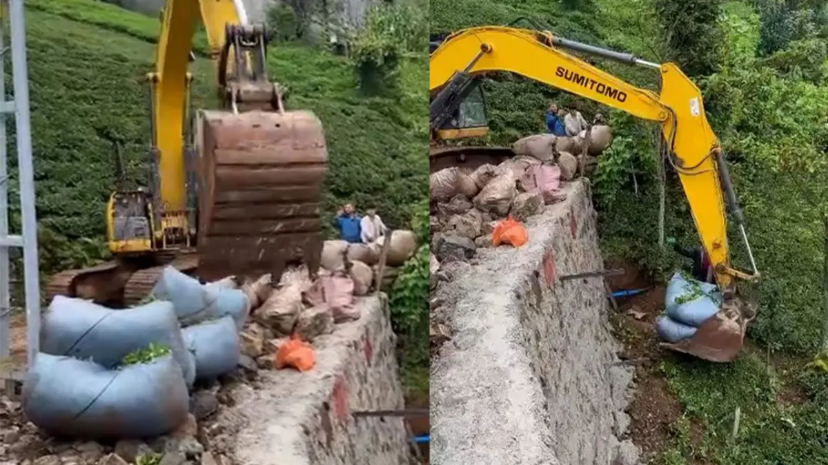 Rize'de iş makinesiyle 'çay taşıma operasyonu'