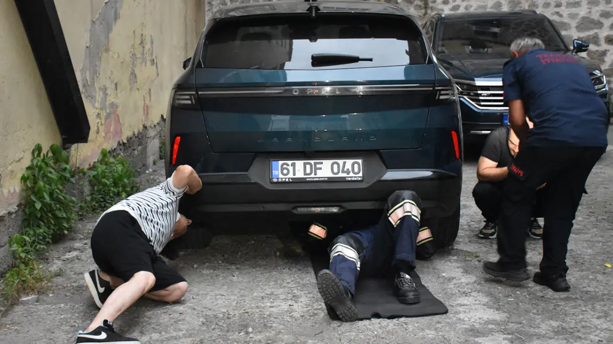 Trabzon'da otomobilin çamurluğuna sığınan 2 yavru kedi itfaiye ekiplerinin müdahalesiyle kurtarıldı