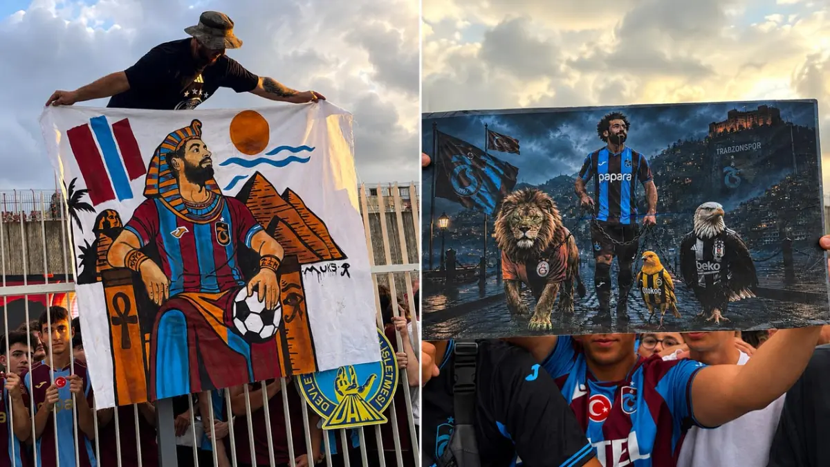 Trabzonspor taraftarından Salah karşılamasında dikkat çeken pankartlar