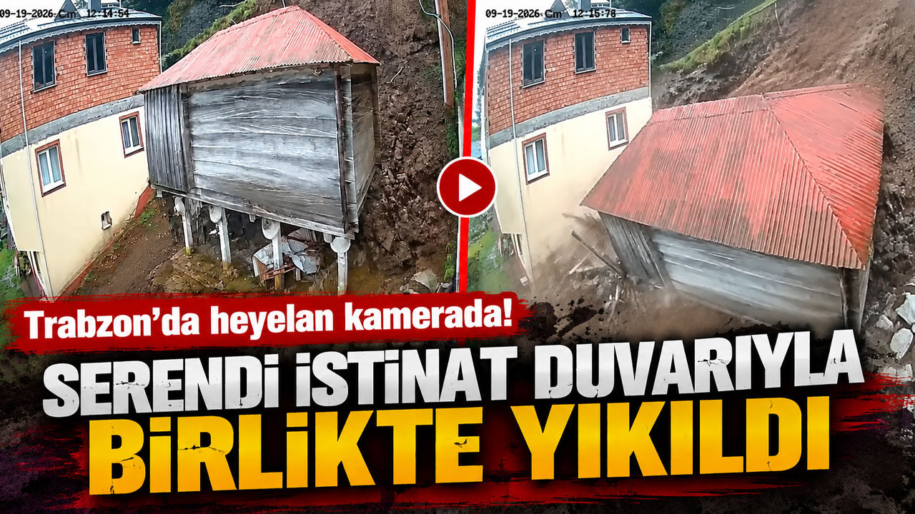 Trabzon’da heyelan kamerada! Serendi istinat duvarıyla birlikte yıkıldı
