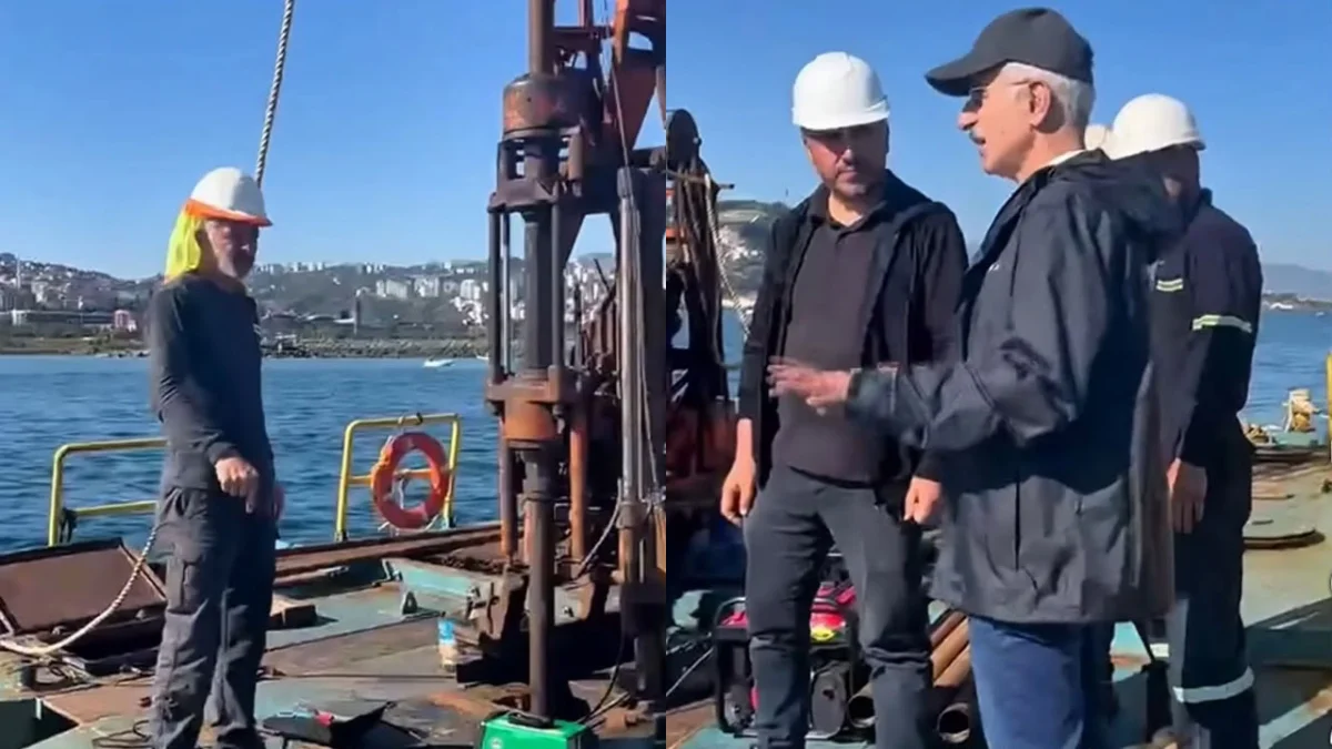 Bakan Uraloğlu Trabzon Yeni Havalimanı zemin çalışmalarını gemide takip etti