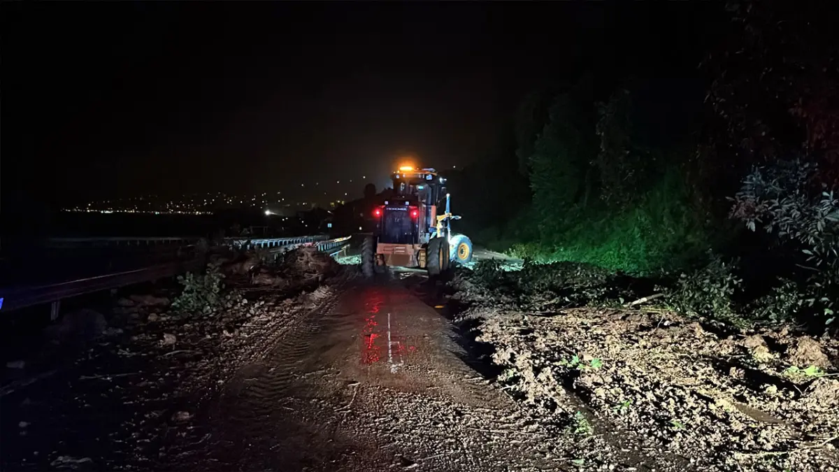 Karadeniz Sahil Yolu'nda heyelan Trabzon istikametinde giden iki otomobil zarar gördü