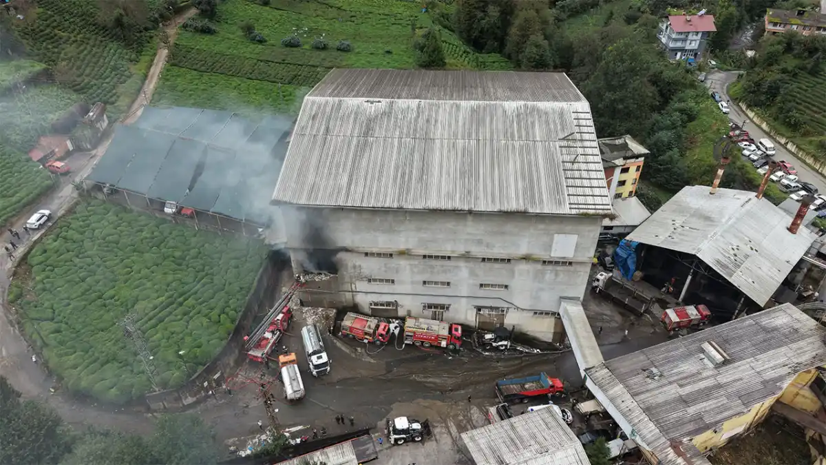 Rize’de çay fabrikasının ambalaj deposunda yangın