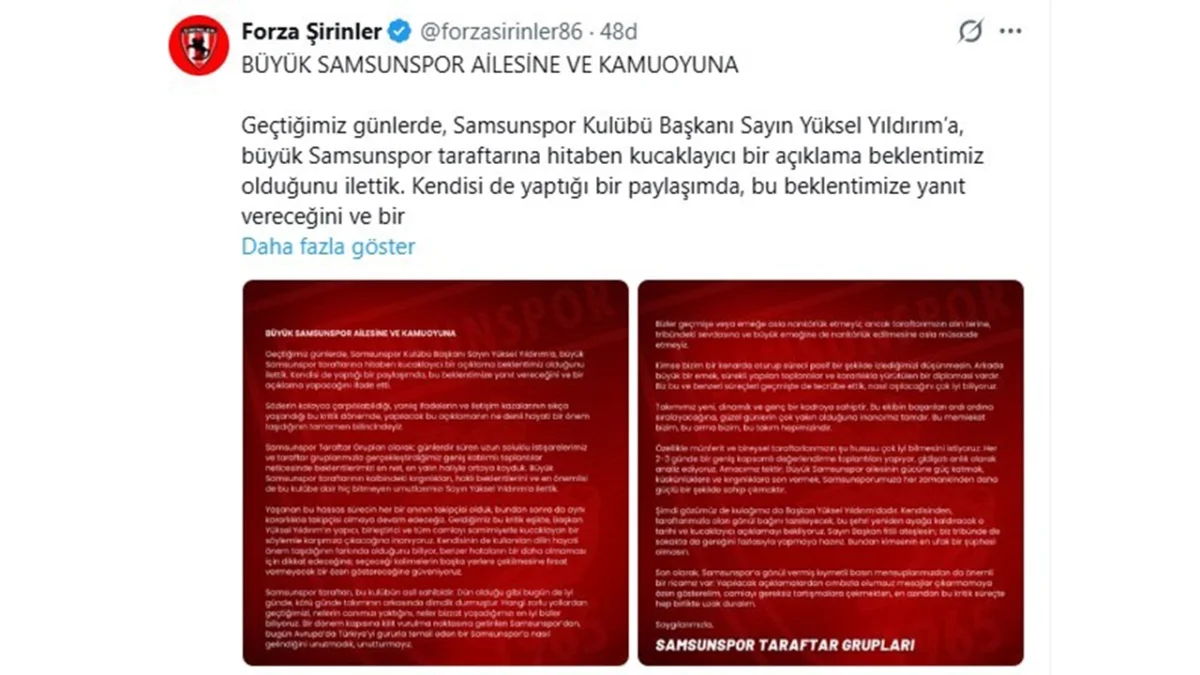 Samsunspor taraftar grupları: "Bu kulübün asıl sahibi taraftardır"