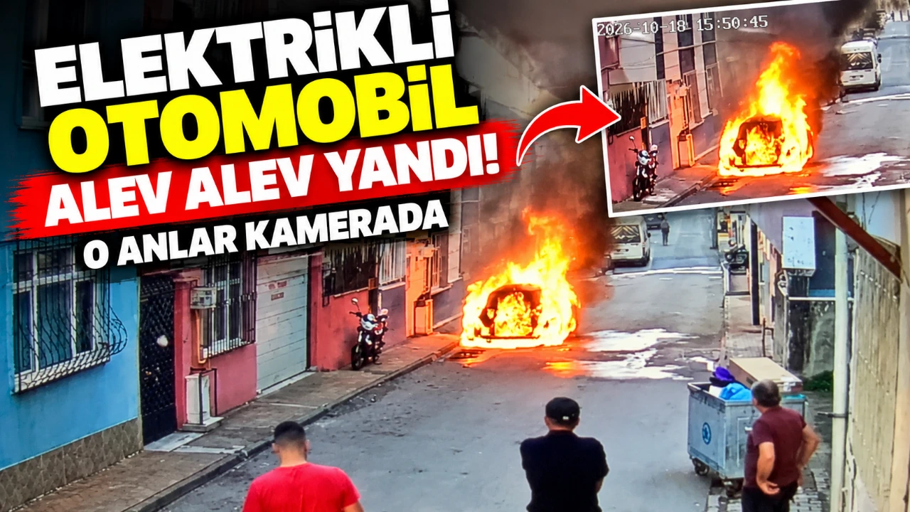 Elektrikli otomobil alev alev yandı! O anlar kamerada