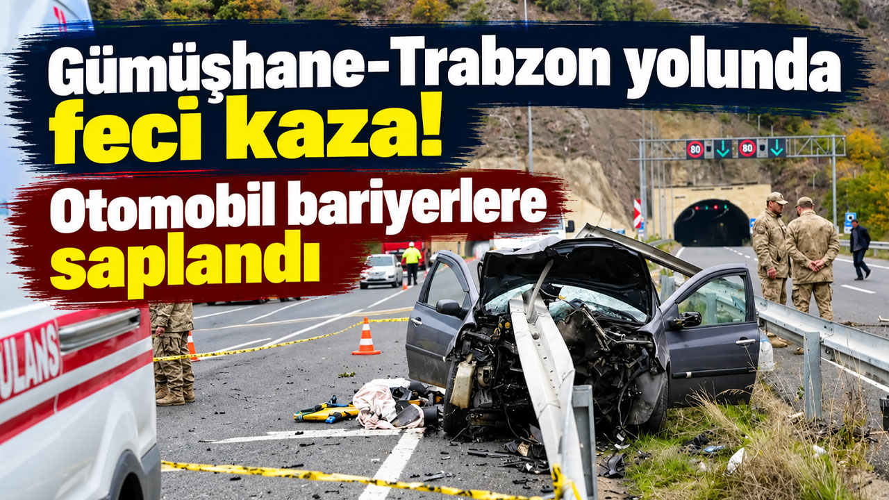 Gümüşhane-Trabzon yolunda feci kaza! Otomobil bariyerlere saplandı