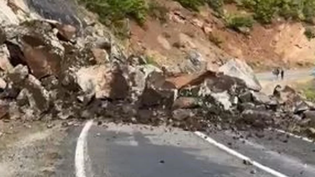Artvin’de korkutan heyelan! Dev kayalar yolu kapattı