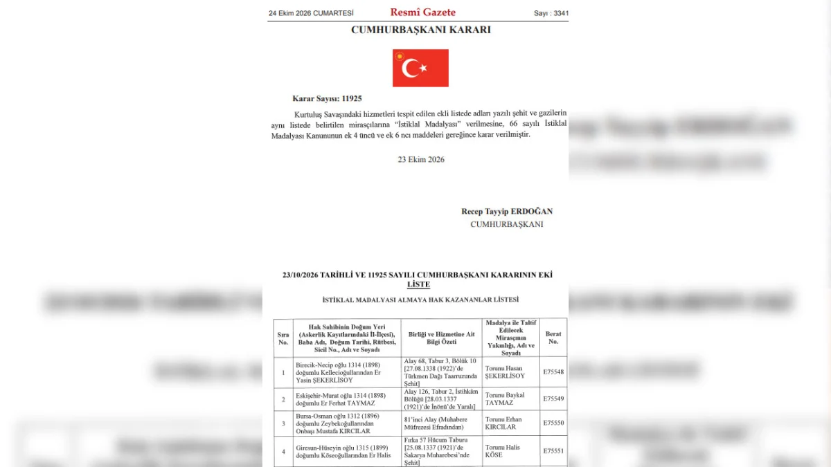 Kurtuluş Savaşı’nda şehit olan Giresunlu şehidin torununa İstiklal Madalyası verilecek!