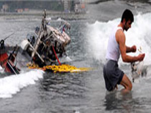 Rize'de tekneyi bırakıp martıyı kurtardılar