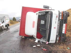Trabzon'dan Sivas'a giden kamyon devrildi
