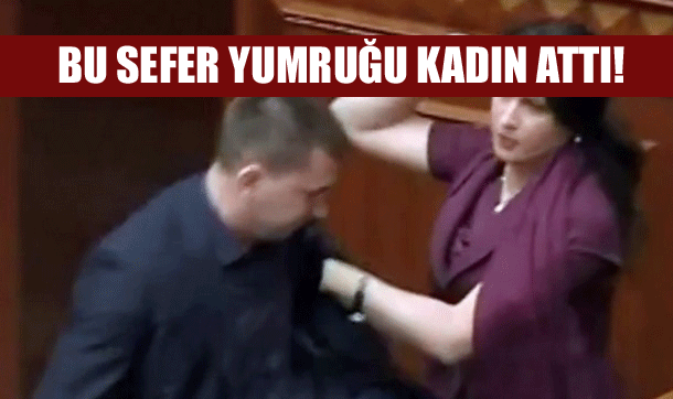 Ukrayna'da kadın adam dövdü!
