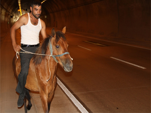 Tünelde at koşturdu