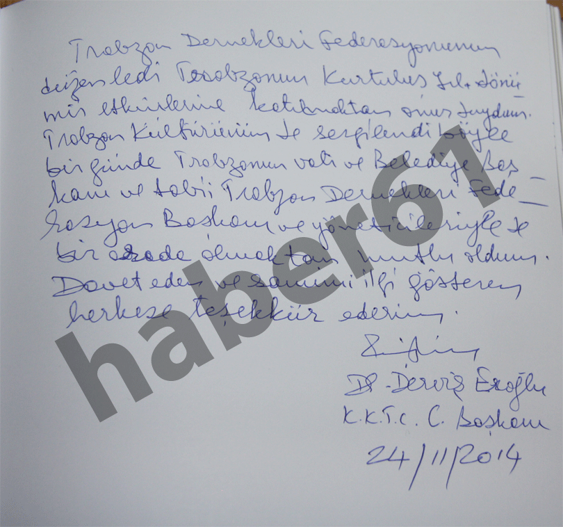 KKTC Cumhurbaşkanı Trabzon için yazdı