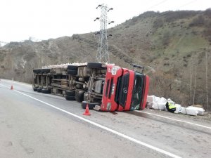 Gümüşhane'de tır devrildi!