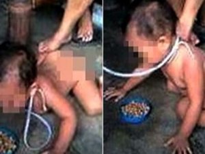 Çocuğuna köpek muamelesi yaptı!