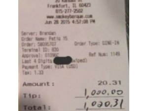 20 Dolar hesaba rekor bahşiş