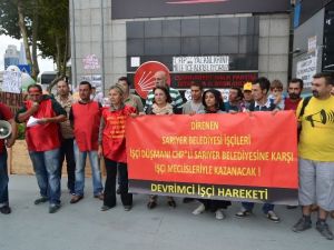 Sarıyer Belediyesi işçilerinden CHP binası önünde protesto
