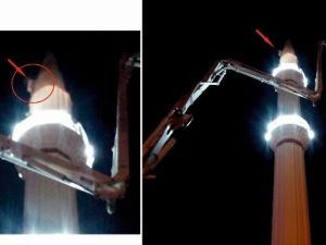 Minarede mahsur kaldı