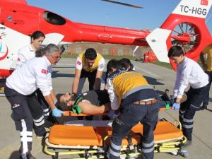 İmdadına ambulans helikopter yetişti