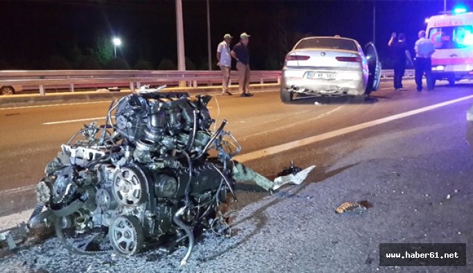 Kazada aracın motoru fırladı