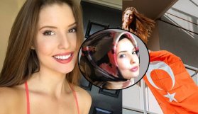 Amanda Cerny, türbanı taktı, bayrağını astı!