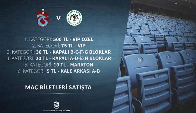 Trabzonspor Konyaspor maçı biletleri satışta!