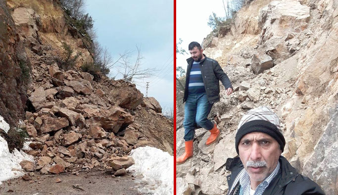 Giresun'da heyelanlı yolda tehlikeli geçiş