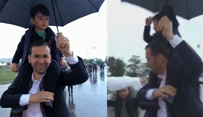 Salih Cora yağmura yakalandı