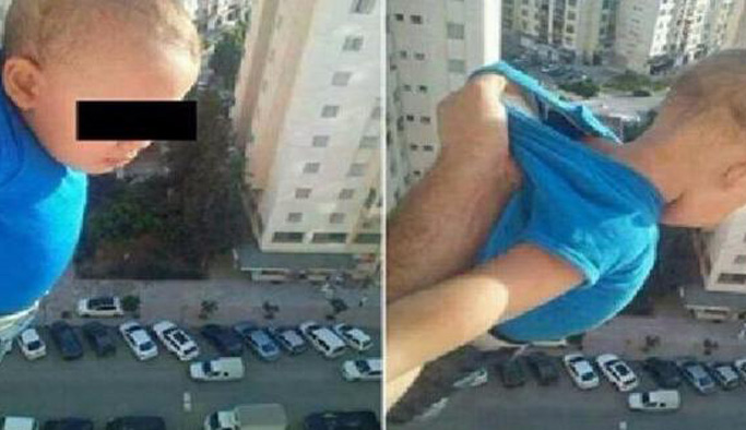 Sosyal medya çılgınlığının suyu çıktı! Bebeğini 15. kattan sarkıttı