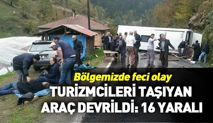 Turizmcileri taşıyan otobüs devrildi: 16 yaralı