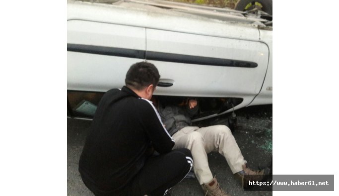 Feci kaza: Araba takla attı