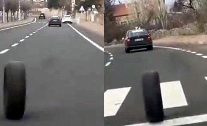 Yol ortasındaki tekerlek görenleri şaşırttı