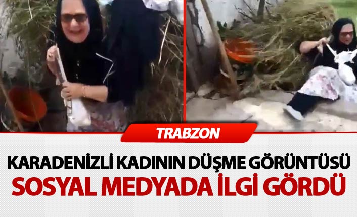 Karadenizli kadının düşme görüntüsü sosyal medyada ilgi gördü