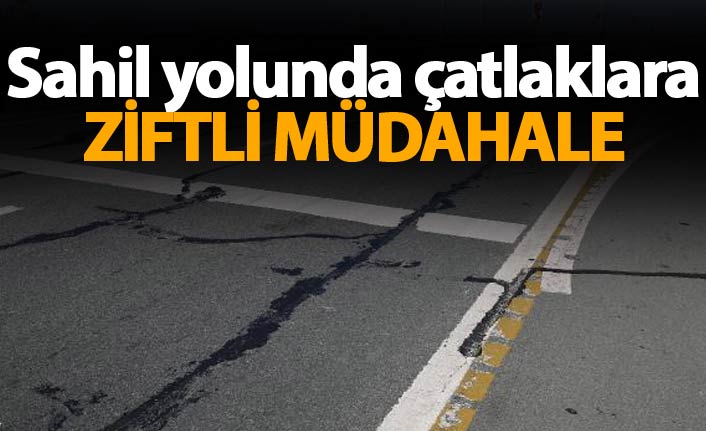 Sahil yolunda çatlaklara ziftli müdahale