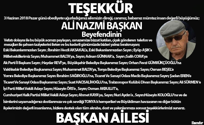 Başkan Ailesinden teşekkür