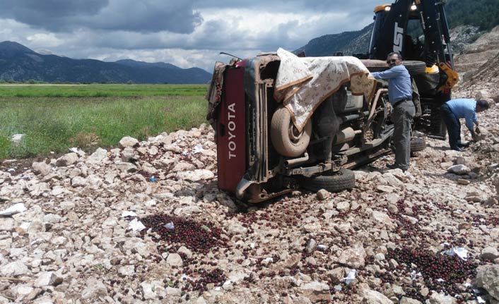 Uçuruma devrilen kamyonetin sürücüsü yaralandı