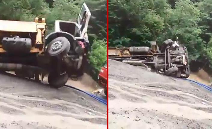 Trabzon'da sel suları koca kamyonu böyle yuttu